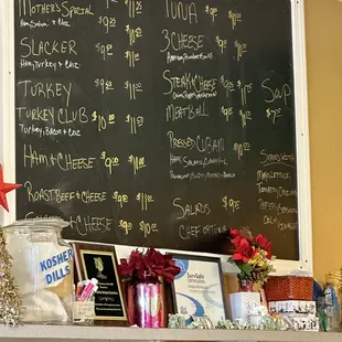 a menu on a blackboard