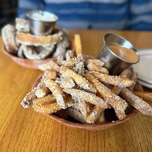 Cacio e pepe fries and cool ranch onion rings