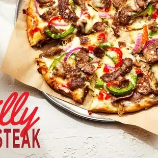 phily cheese steak pizza