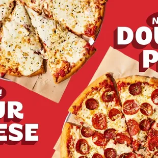 double pepperoni and four cheese pizzas