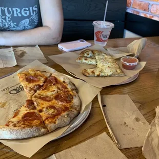 Pepperoni pizza and cheese sticks