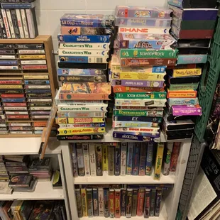 Kids VHS, DVD and blue ray cartoons or movies. Customers buy them quickly as we try to keep it well stocked.