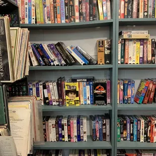 VHS films of all forums. No X rated items are sold or permitted for sale. All action, thriller, and family, kids movies.