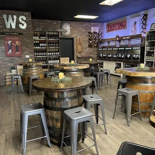 the inside of a wine shop
