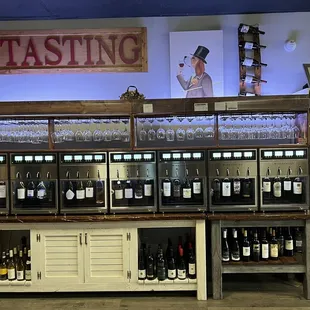 a display of wine bottles