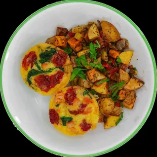 Breakfast that's healthy and delicious - Salmon Egg bites with roasted potatoes.
