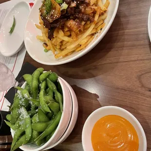Bulgogi fries and edamame