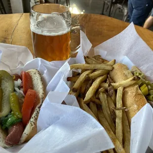 Chicago dog, fresh fries, and Italian Beef.