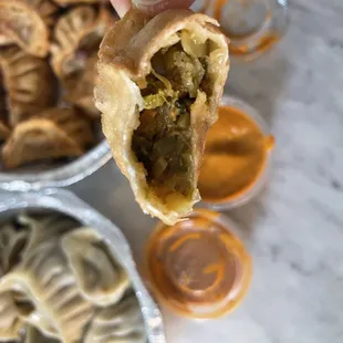 Veggie fried momo up close