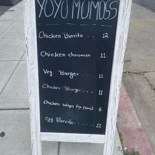 a menu on a chalk board