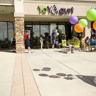 the entrance of a yogurt store