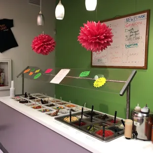 a buffet with a variety of food items