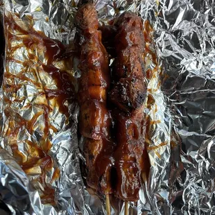 Pork pinchos with bbq sauce