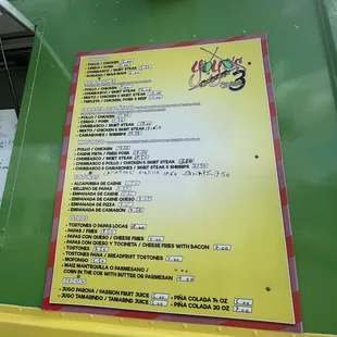 Menu on truck