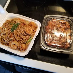 Shrimp Lo Mein and Sesame Chicken