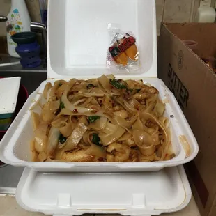 Takeout Drunken Noodle! Enough for 3 people!