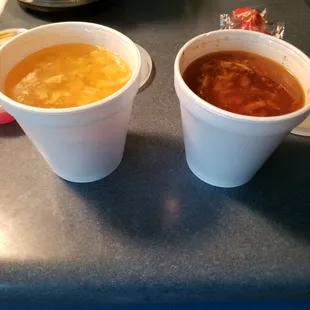 Small orders of Egg Drop Soup and Hot and Sour Soup