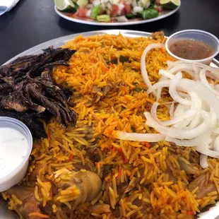 The delicious lamb Kabsa and Arabic salad