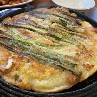 Kimchee, Seafood, Green Onion In Pan Cake