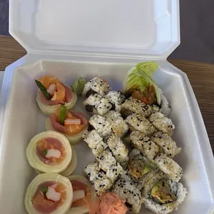 Spicy Tuna Roll, Mexican Roll and one other