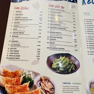 menu, sushi and sashimi