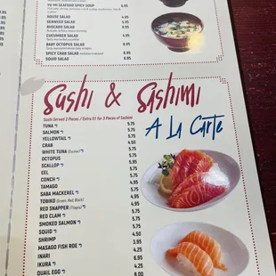 menu, sushi and sashimi