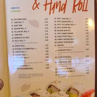 menu, sushi and sashimi