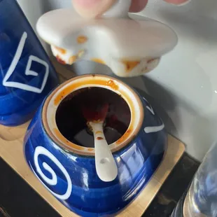 Spicy sauce on the table