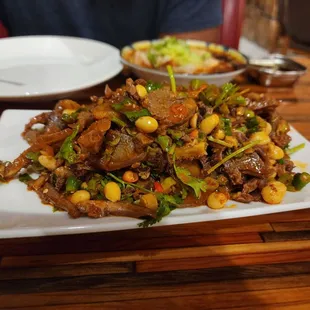 Beef and OX Tripe with chili sauce and peanuts