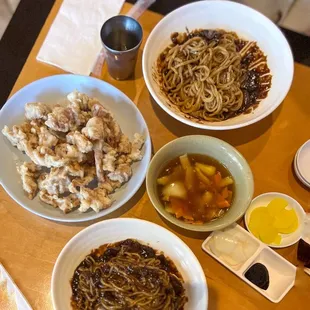 a variety of dishes on a table