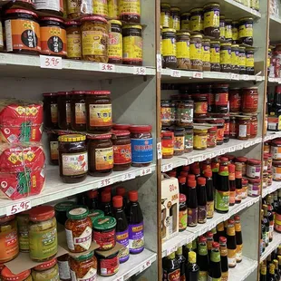 a wide selection of jars and sauces