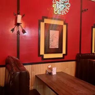 red walls and booths