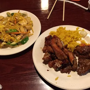 No meat on my Mongolian grill because I was scare would make me sick. Fried rice with burnt flavor and crusty grains.