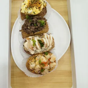 (Top to bottom): Egg with Mozzarella Cheese; Sukiyaki; Garlic Butter Shrimp; Parboil Scallops!