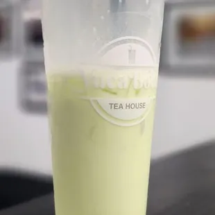 Large pistachio milk tea with boba!