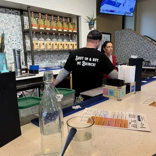 Fun T-shirt worn by the staff