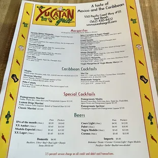 a menu for mexican cuisine