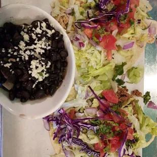 Chicken taco beef taco side of beans
