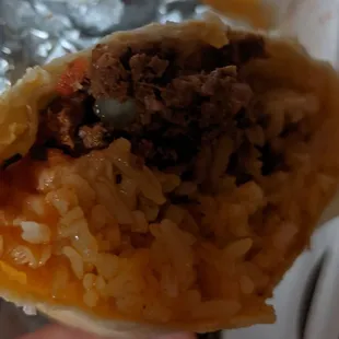 A graphic look into the chorizo burrito.