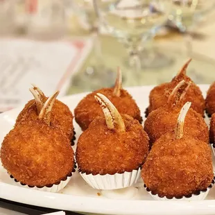 a plate of fried pears on a table