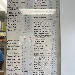 Menu posted on the Window inside.