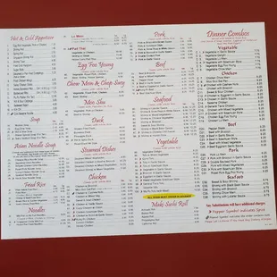 menu