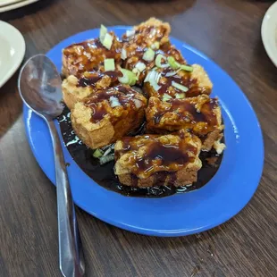 Deep (fried) stuffed tofu with fish meat