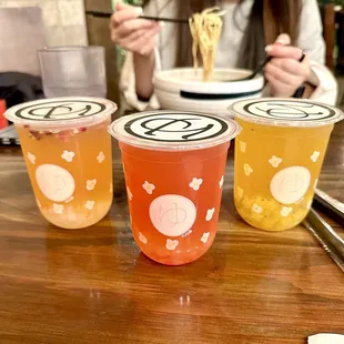 Spiked Boba! Royal Rose, Honeymoon, Peach Me. Choice of sake or plum wine