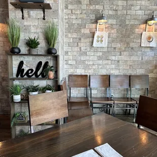 a table and chairs in a restaurant