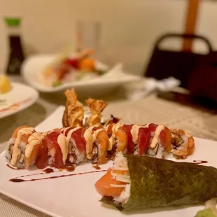 Charlie Roll and Salmon Cucumber Hand Roll