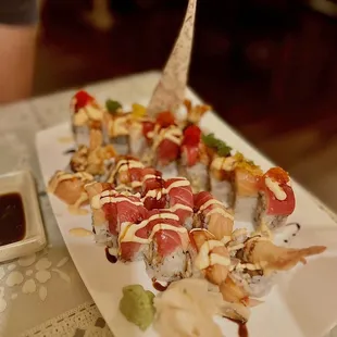 a plate of sushi on a table