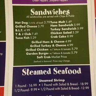 Menu: Burgers, Sandwiches, Seafood