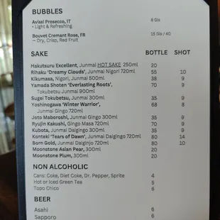 Drink menu