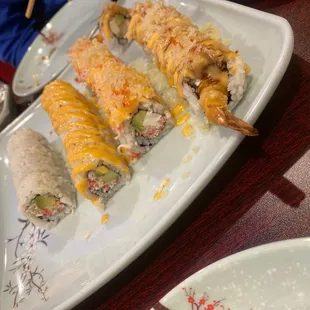a variety of sushi rolls